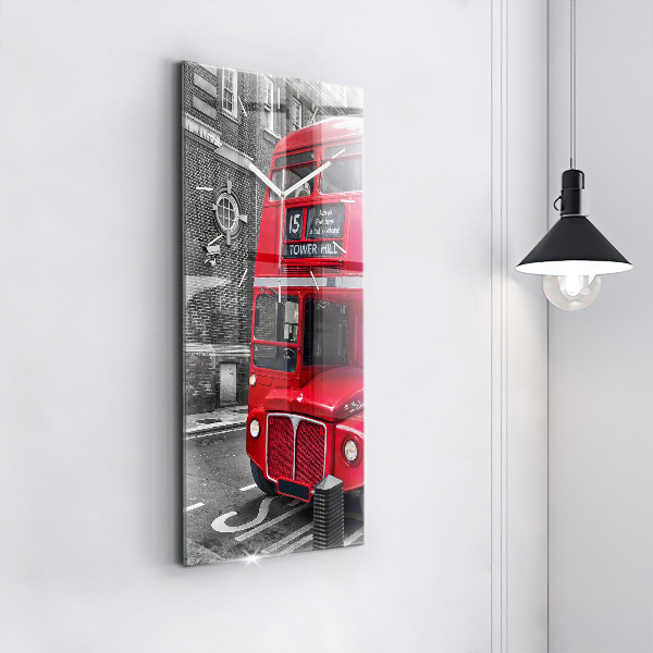 Vertical wall clock Red double-decker bus
