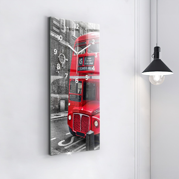 Vertical wall clock Red double-decker bus