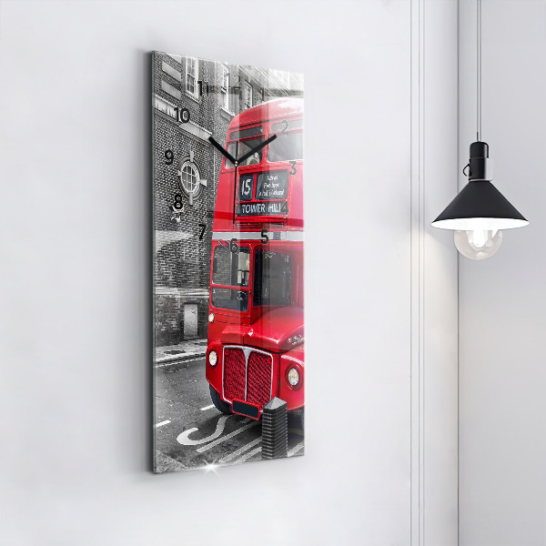 Vertical wall clock Red double-decker bus