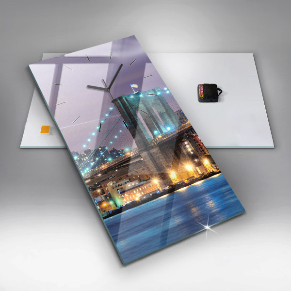 Vertical wall clock Brooklyn Bridge and East River