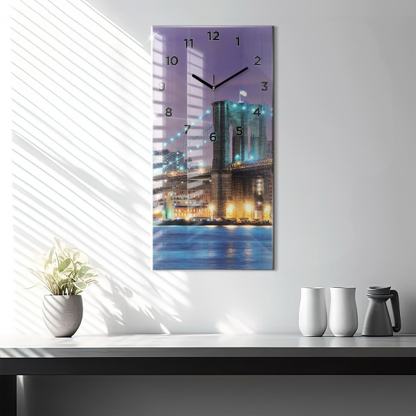 Vertical wall clock Brooklyn Bridge and East River