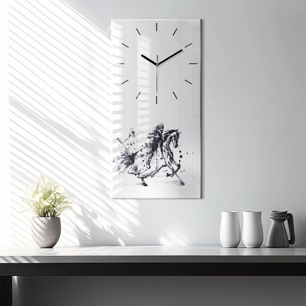 Vertical wall clock Knight on a horse made of ink drops