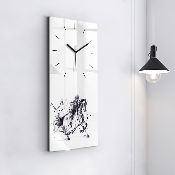Vertical wall clock Knight on a horse made of ink drops