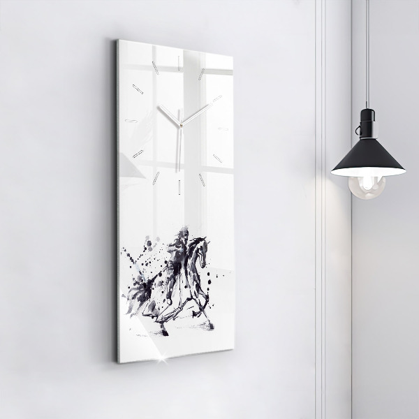 Vertical wall clock Knight on a horse made of ink drops