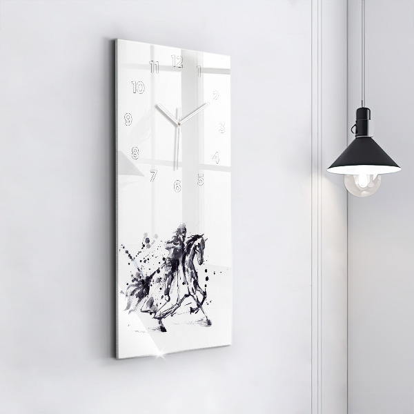 Vertical wall clock Knight on a horse made of ink drops