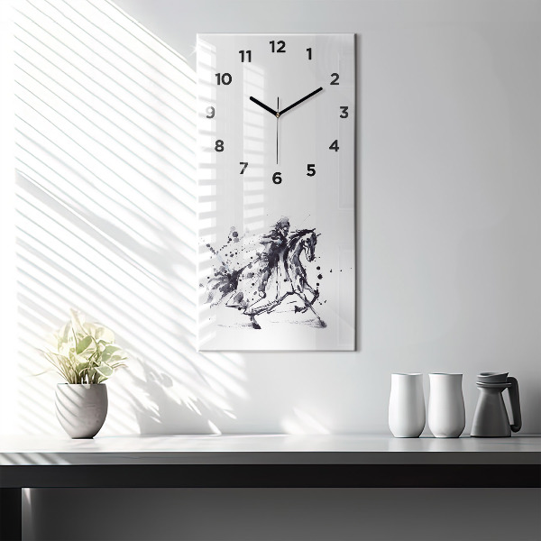 Vertical wall clock Knight on a horse made of ink drops