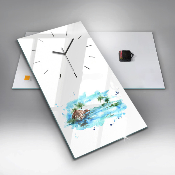 Vertical wall clock Picture of a deserted island