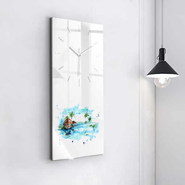 Vertical wall clock Picture of a deserted island