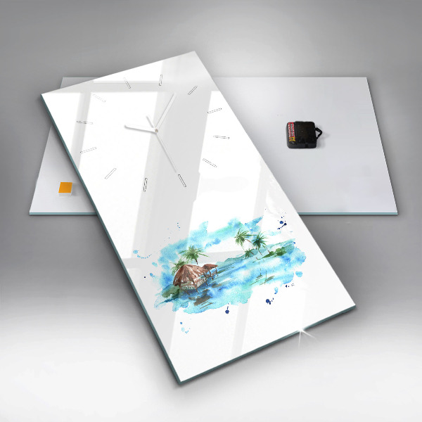 Vertical wall clock Picture of a deserted island