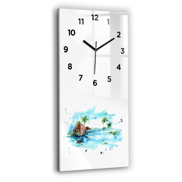 Vertical wall clock Picture of a deserted island