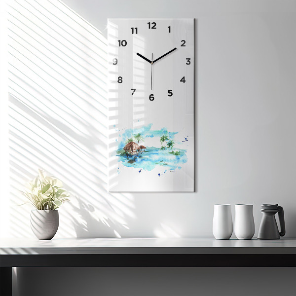 Vertical wall clock Picture of a deserted island