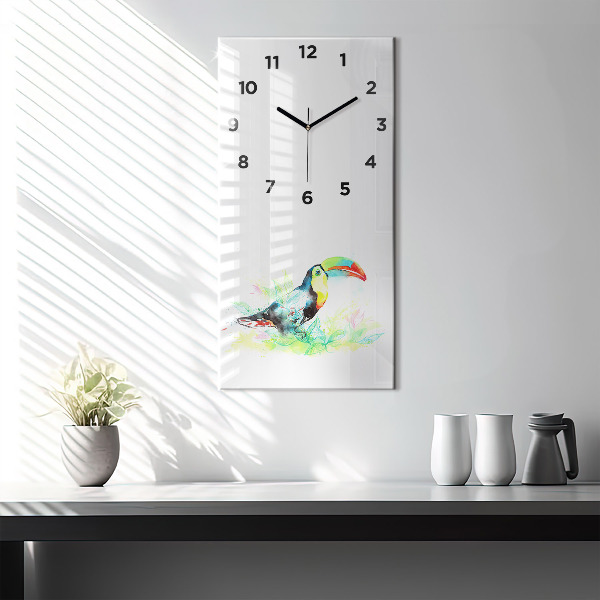 Vertical wall clock Toucan in the grass