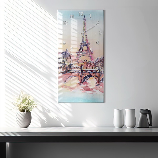 Vertical wall clock Painted Landscape of Paris