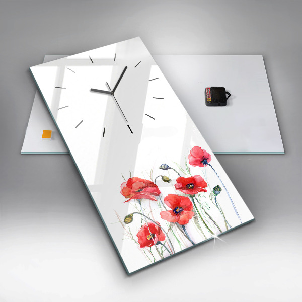 Vertical wall clock Painted Red Poppies
