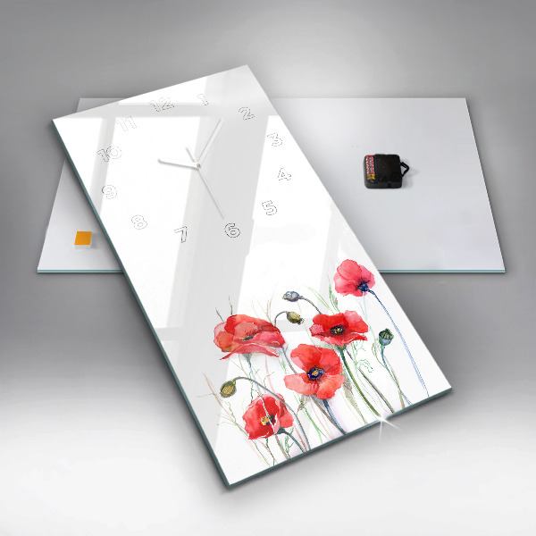 Vertical wall clock Painted Red Poppies