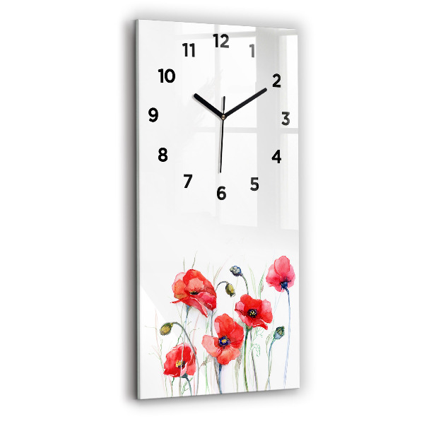 Vertical wall clock Painted Red Poppies