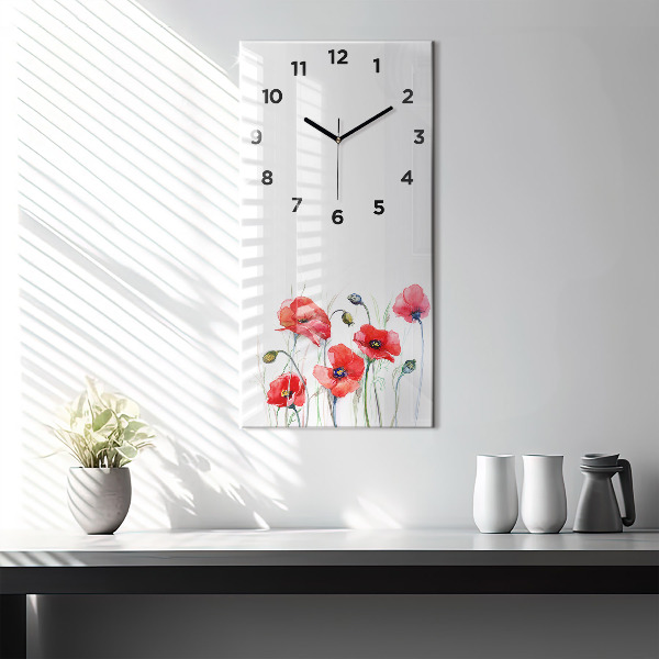 Vertical wall clock Painted Red Poppies