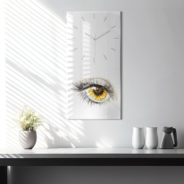 Vertical wall clock Sunflower flower in the eye