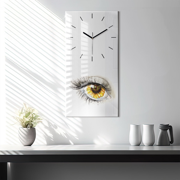 Vertical wall clock Sunflower flower in the eye