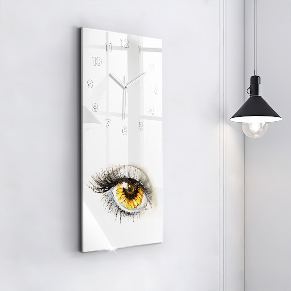 Vertical wall clock Sunflower flower in the eye