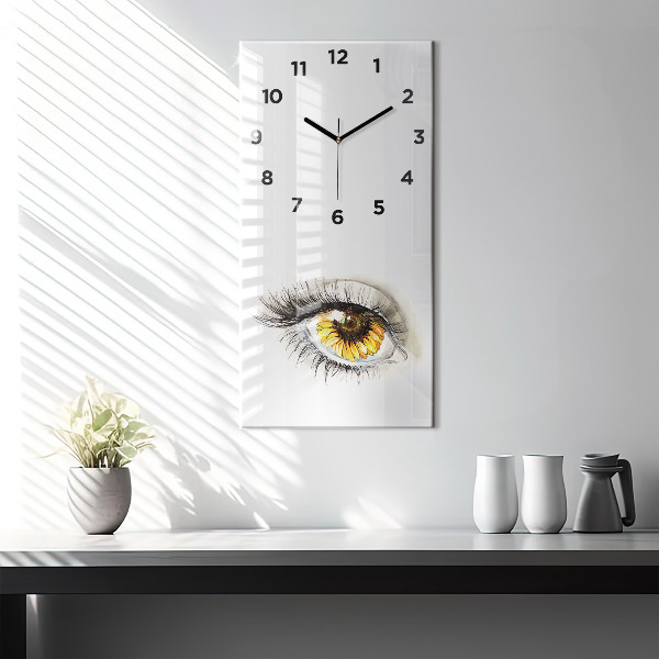Vertical wall clock Sunflower flower in the eye