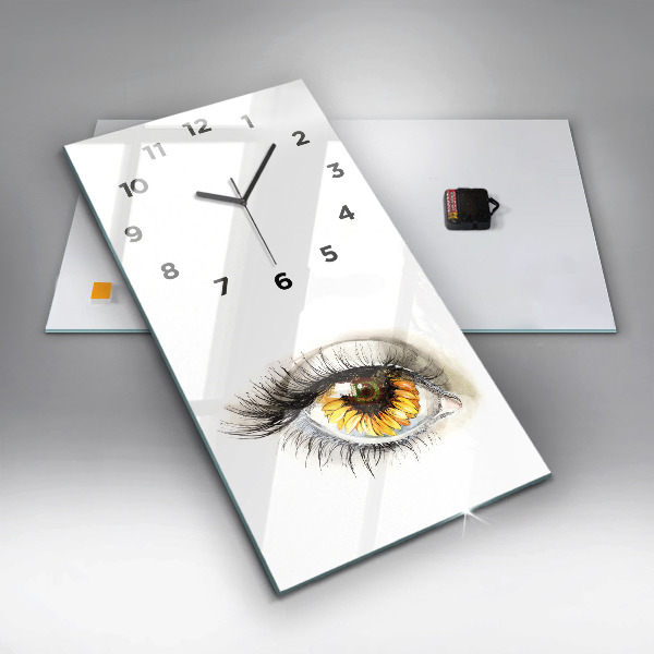 Vertical wall clock Sunflower flower in the eye