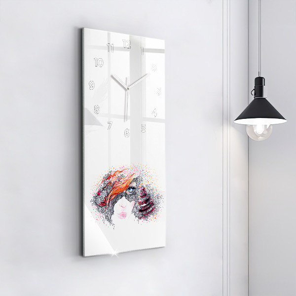 Vertical wall clock Sweet woman with cake