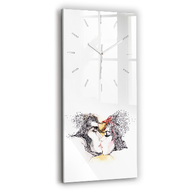 Vertical wall clock Love kiss drawing