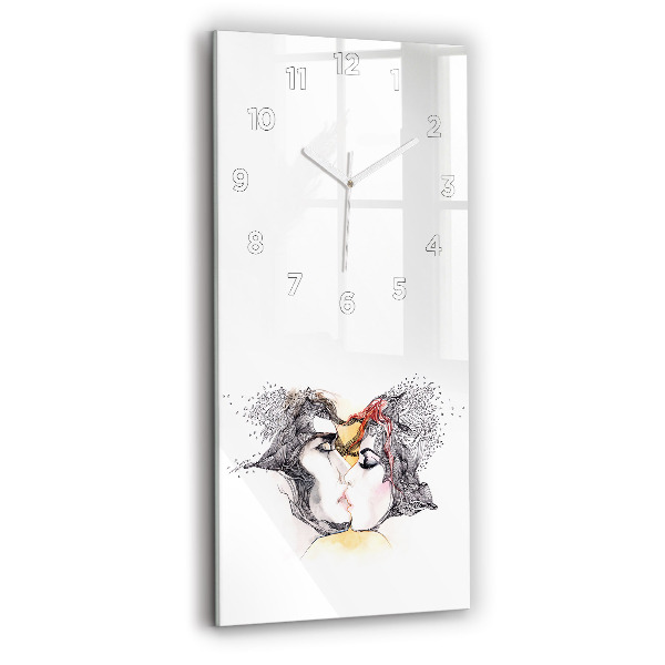 Vertical wall clock Love kiss drawing