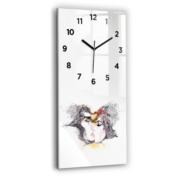 Vertical wall clock Love kiss drawing