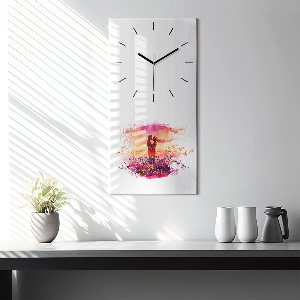 Vertical wall clock Watercolor couple in love
