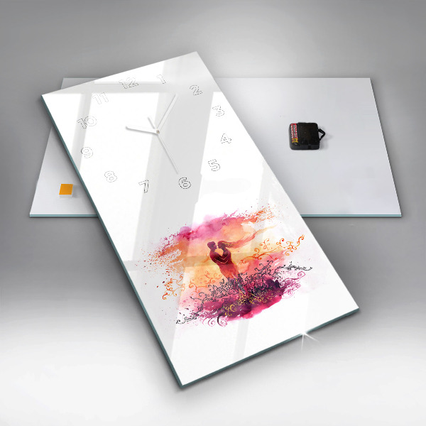 Vertical wall clock Watercolor couple in love