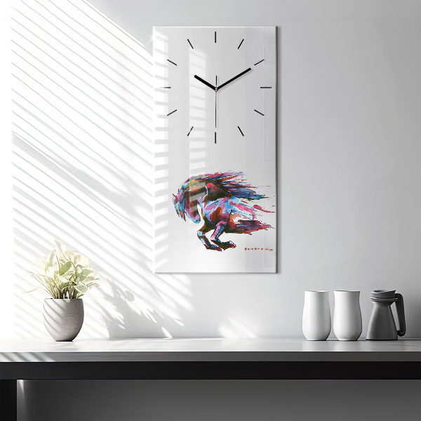 Vertical wall clock A horse on the run