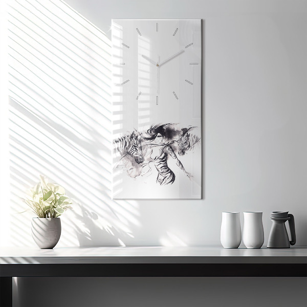 Vertical wall clock Woman and zebras