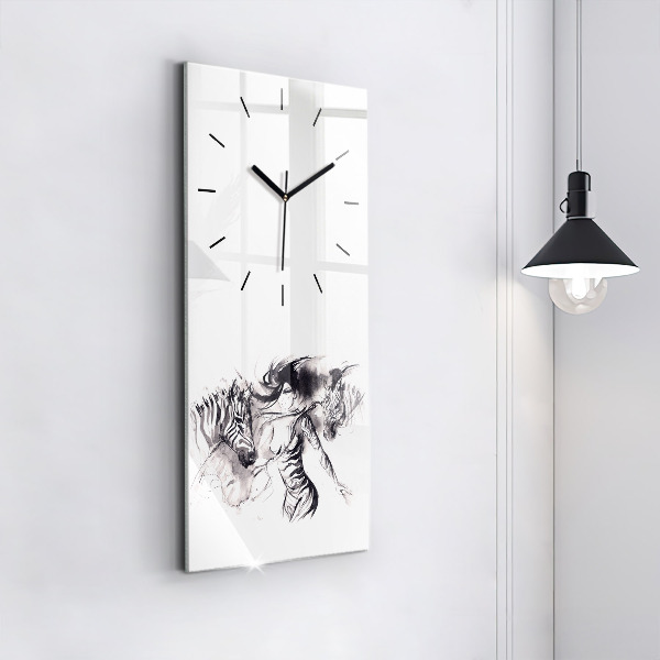 Vertical wall clock Woman and zebras
