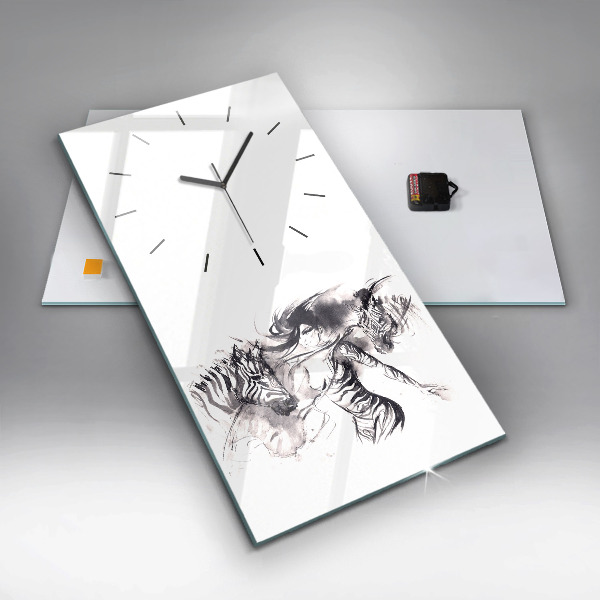 Vertical wall clock Woman and zebras