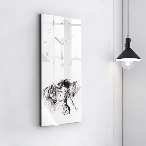 Vertical wall clock Woman and zebras