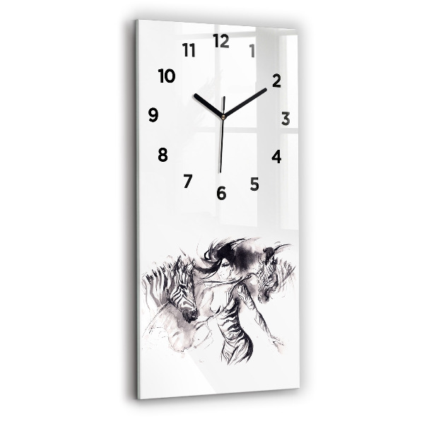 Vertical wall clock Woman and zebras