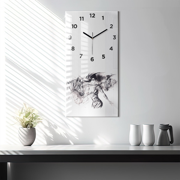 Vertical wall clock Woman and zebras