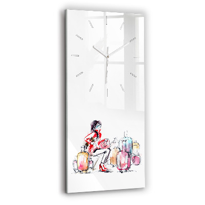 Vertical wall clock Woman with suitcases