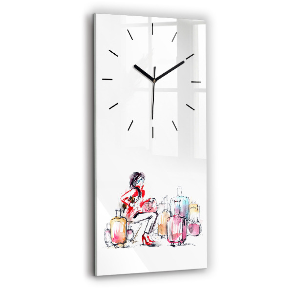 Vertical wall clock Woman with suitcases