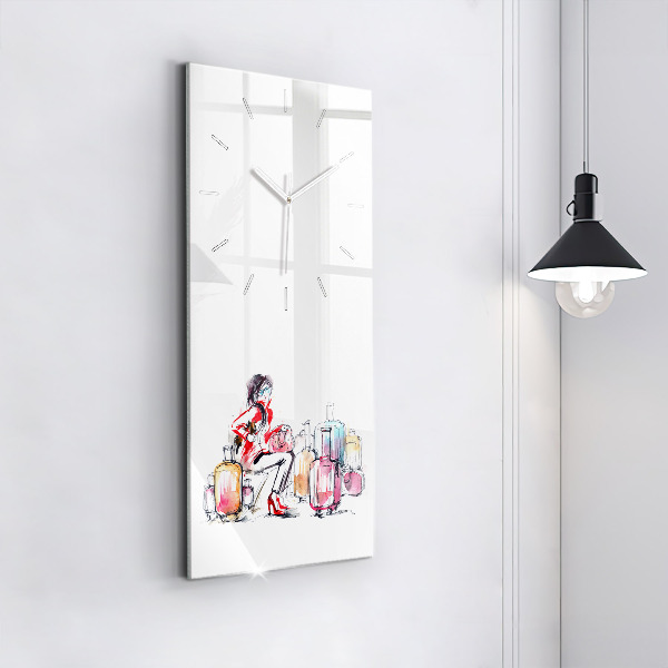 Vertical wall clock Woman with suitcases
