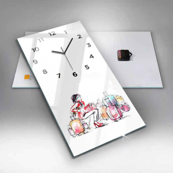 Vertical wall clock Woman with suitcases