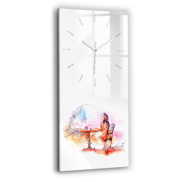 Vertical wall clock Woman drinking tea