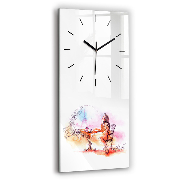 Vertical wall clock Woman drinking tea
