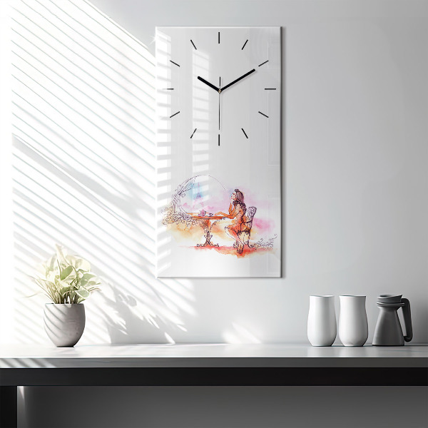 Vertical wall clock Woman drinking tea
