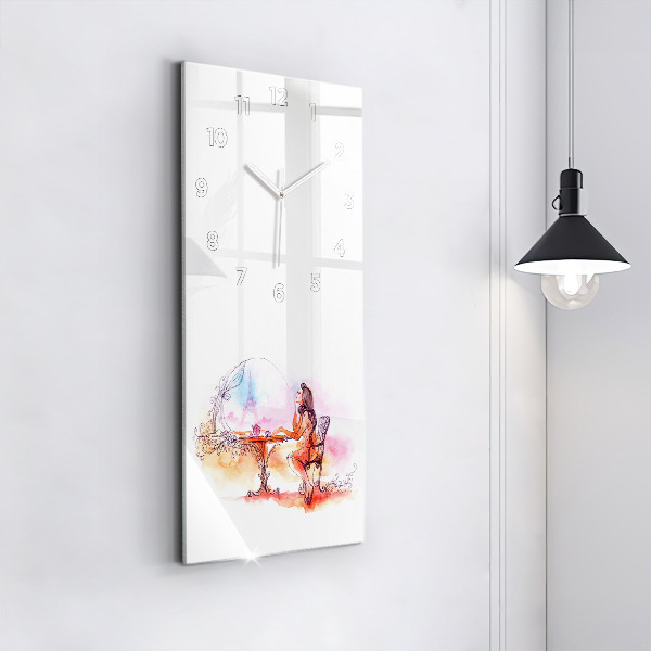 Vertical wall clock Woman drinking tea