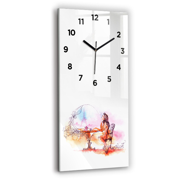 Vertical wall clock Woman drinking tea