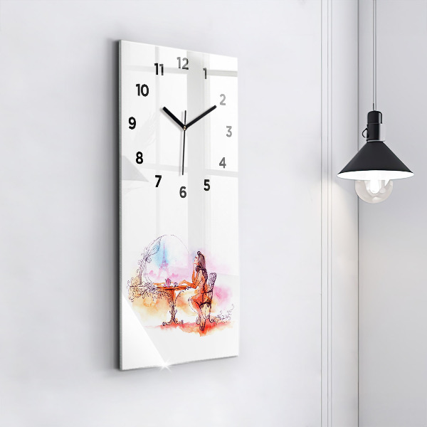 Vertical wall clock Woman drinking tea