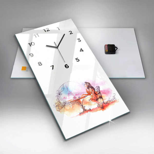 Vertical wall clock Woman drinking tea
